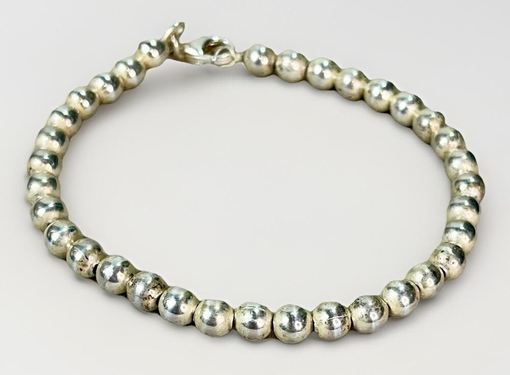 Vintage Southwestern Sterling Silver 6mm Ball Bead Bracelet 7” Signed 10.8g